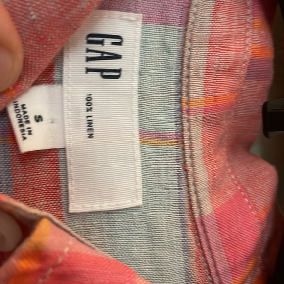 3 for $25! Gap long sleeve linen plaid long sleeve shirt size S, pink & blue - Picture 2 of 3
